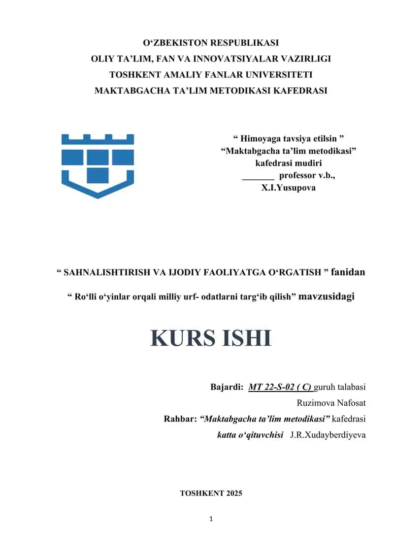 Roʻlli oʻyinlar orqali milliy urf- odatlarni targʻib qilish