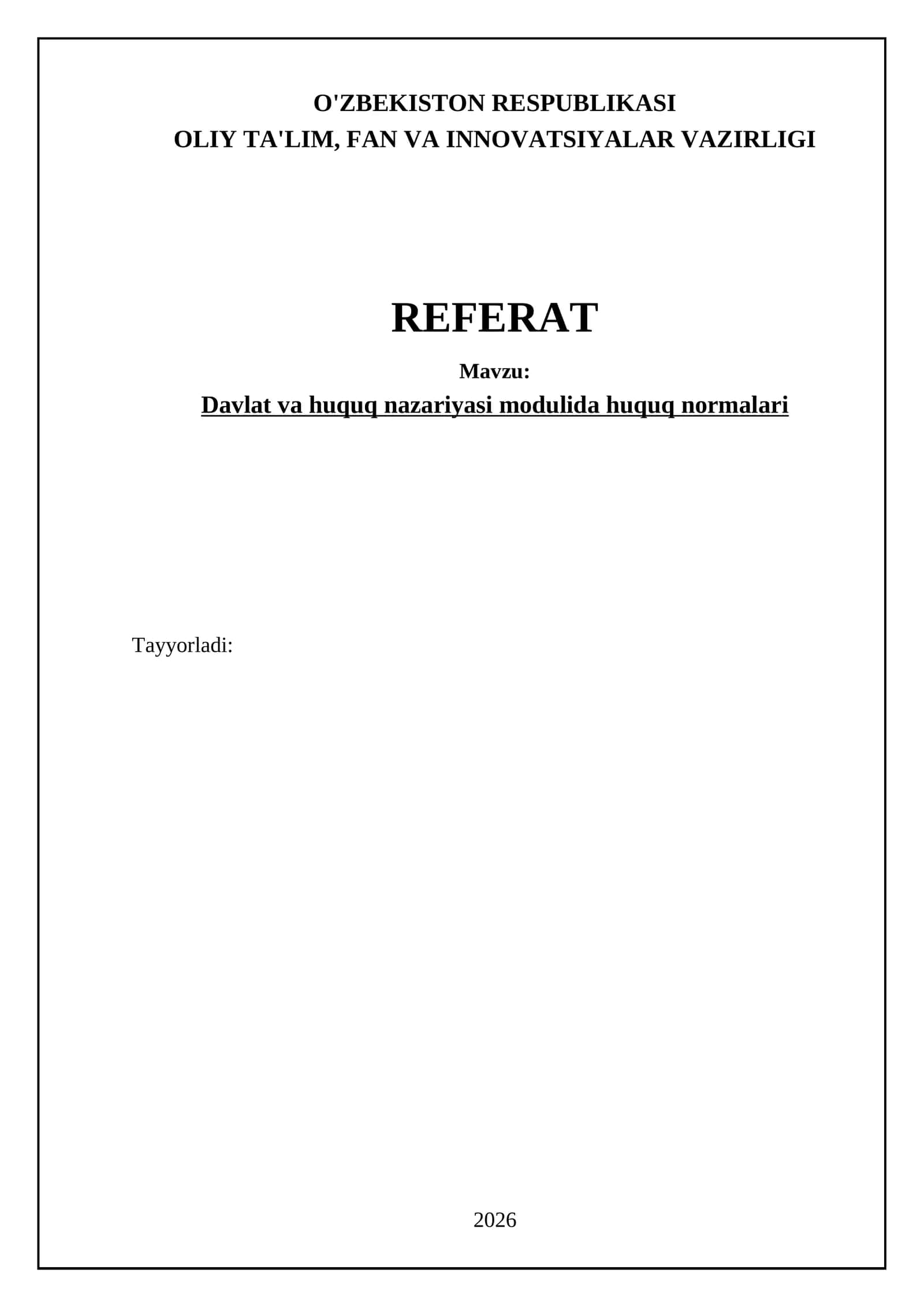 Davlat va huquq nazariyasi modulida huquq normalari