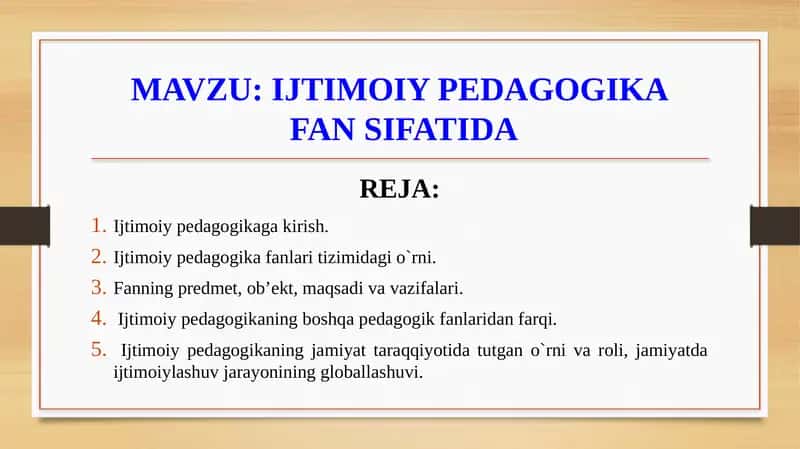 IJTIMOIY PEDAGOGIKA FAN SIFATIDA