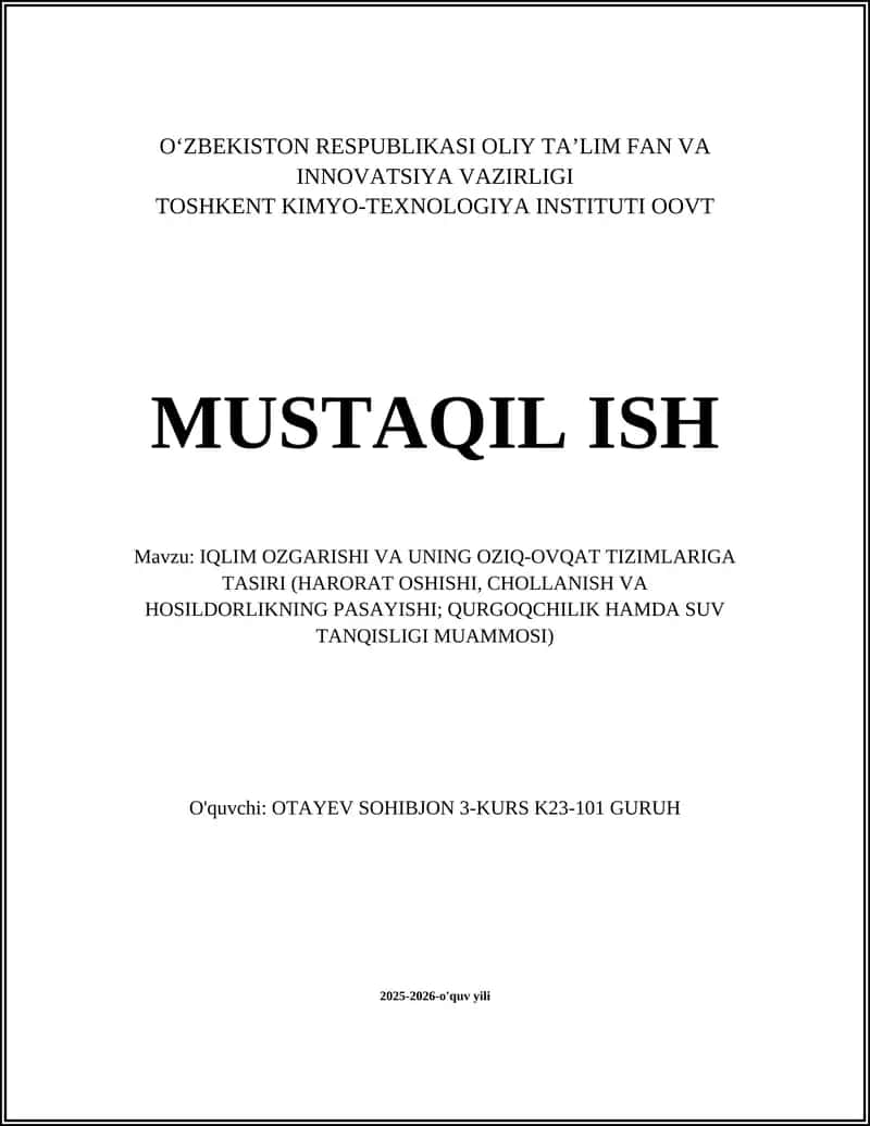 IQLIM OZGARISHI VA UNING OZIQ-OVQAT TIZIMLARIGA TASIRI