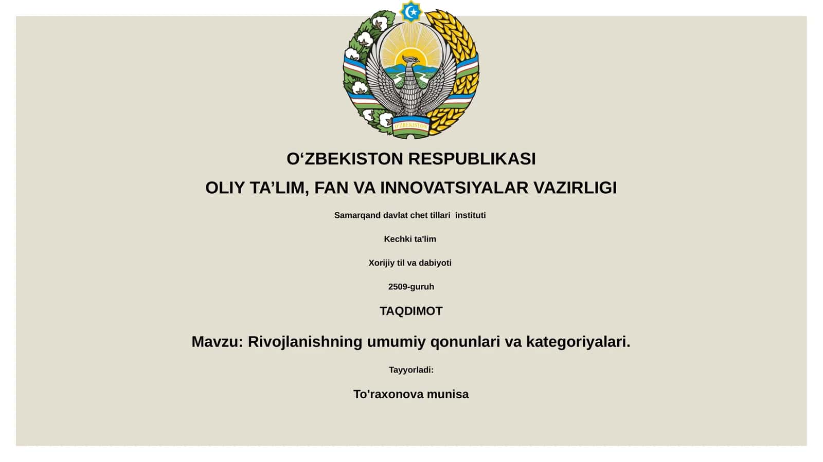 Rivojlanishning umumiy qonunlari va kategoriyalari