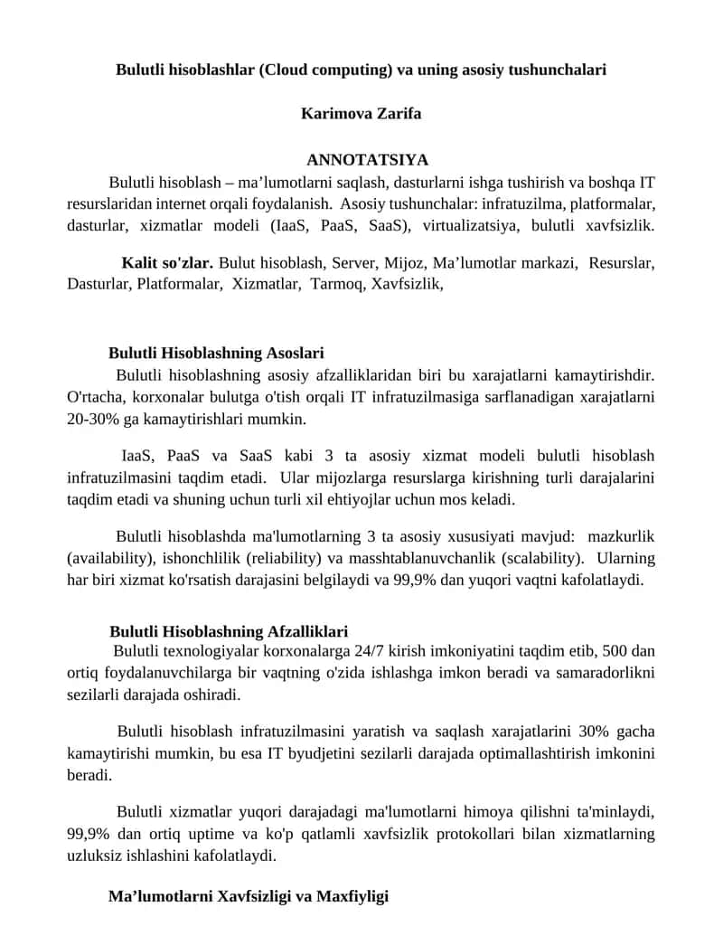 Bulutli Hisoblashning Asoslari