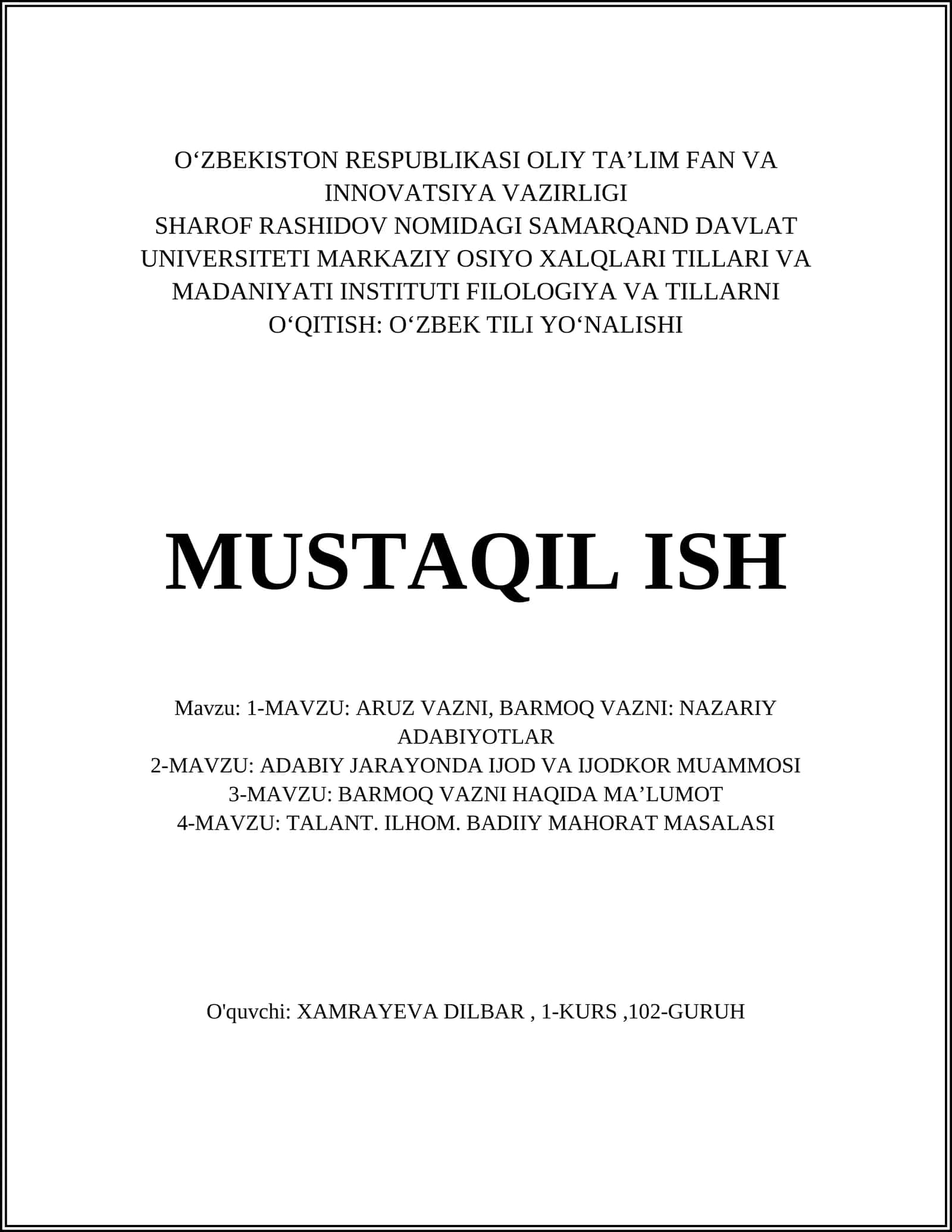 Aruz va Barmoq Vazni: Nazariy Adabiyotlar