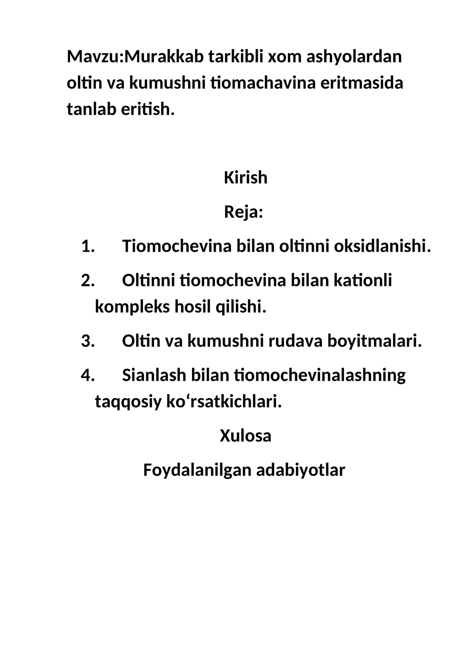 Murakkab tarkibli xom ashyolardan oltin va kumushni tiomachavina eritmasida tanlab eritish