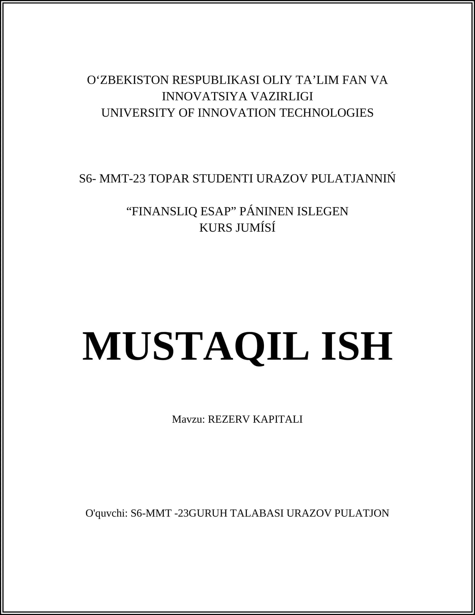 REZERV KAPITALI