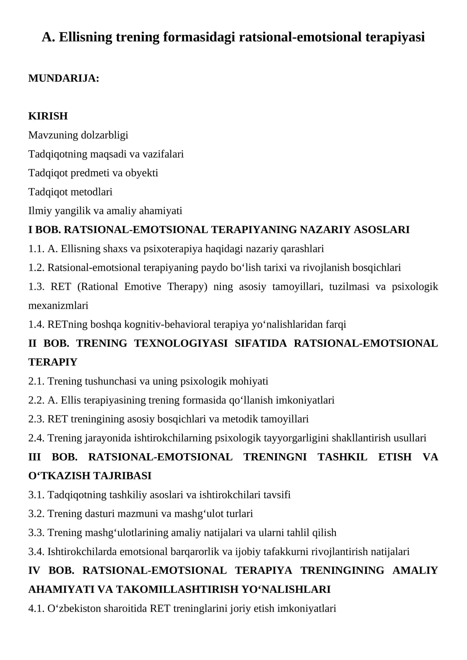 A. Ellisning trening formasidagi ratsional-emotsional terapiyasi