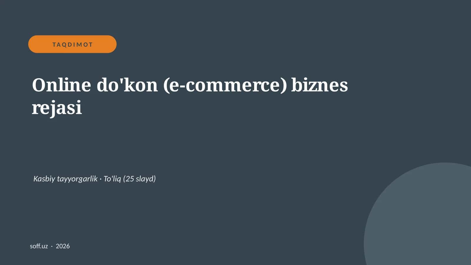 Online do'kon (e-commerce) biznes rejasi