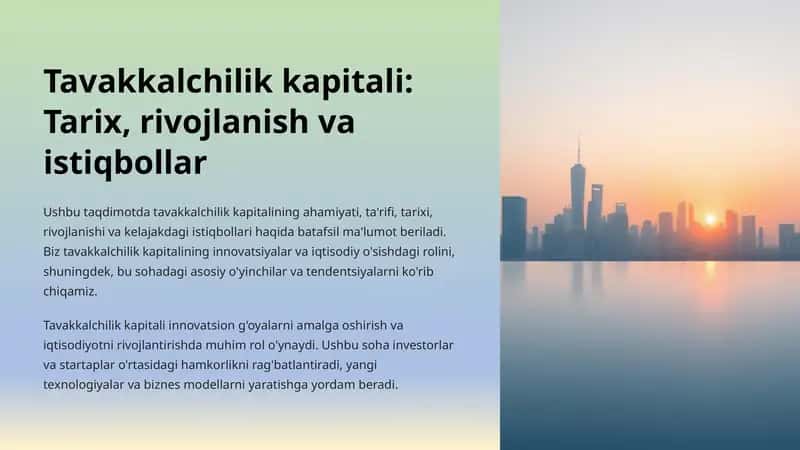 Tavakkalchilik kapitali: Tarix, rivojlanish va istiqbollar