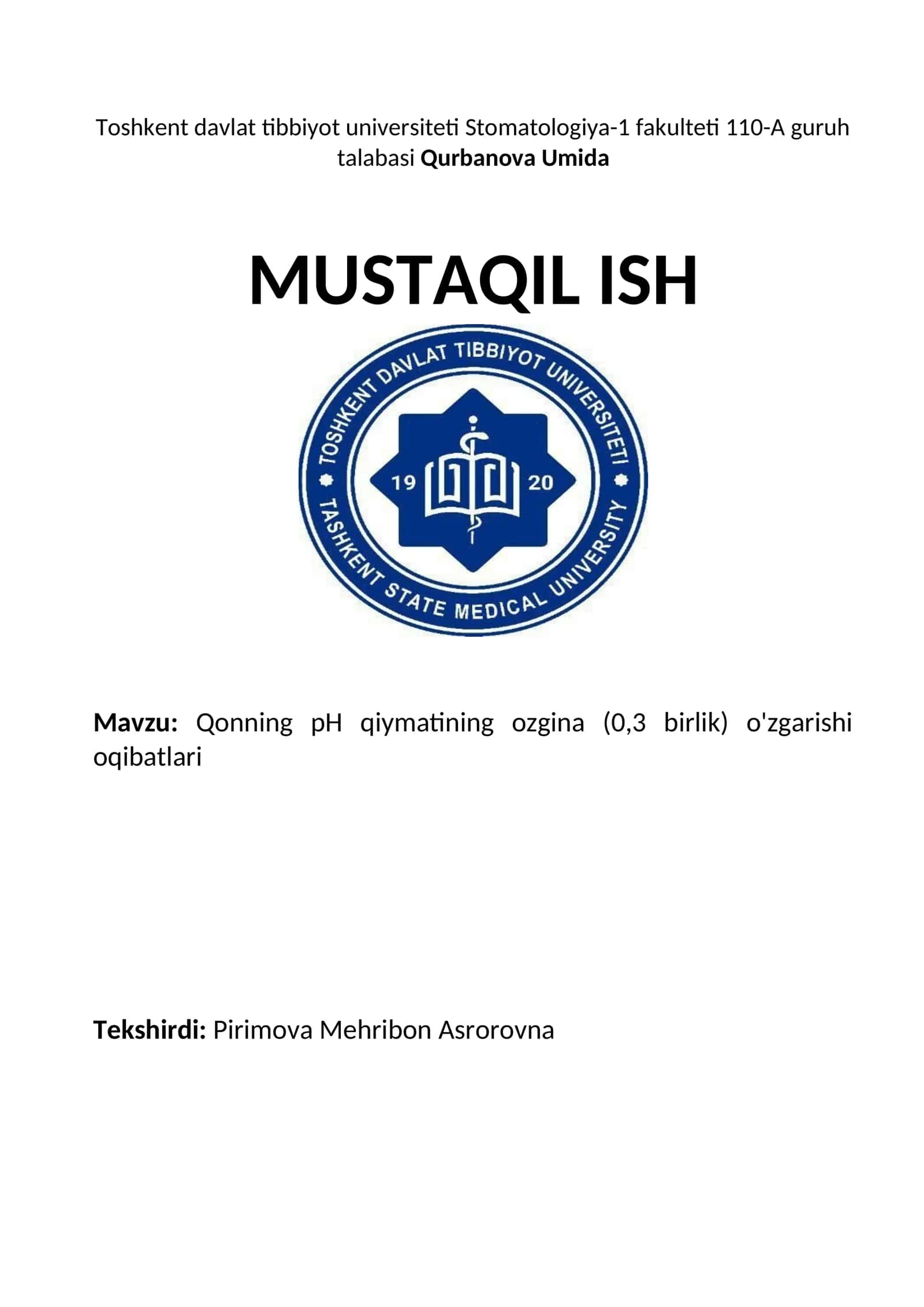 Qonning pH qiymatining ozgina (0,3 birlik) o'zgarishi oqibatlari
