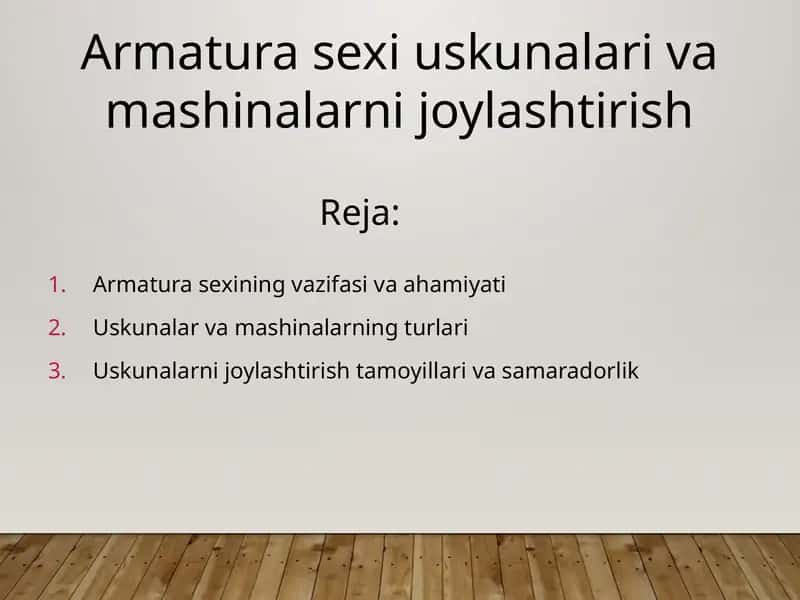 Armatura sexi uskunalari va mashinalarni joylashtirish