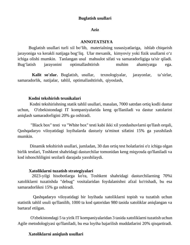 Buglatish usullari