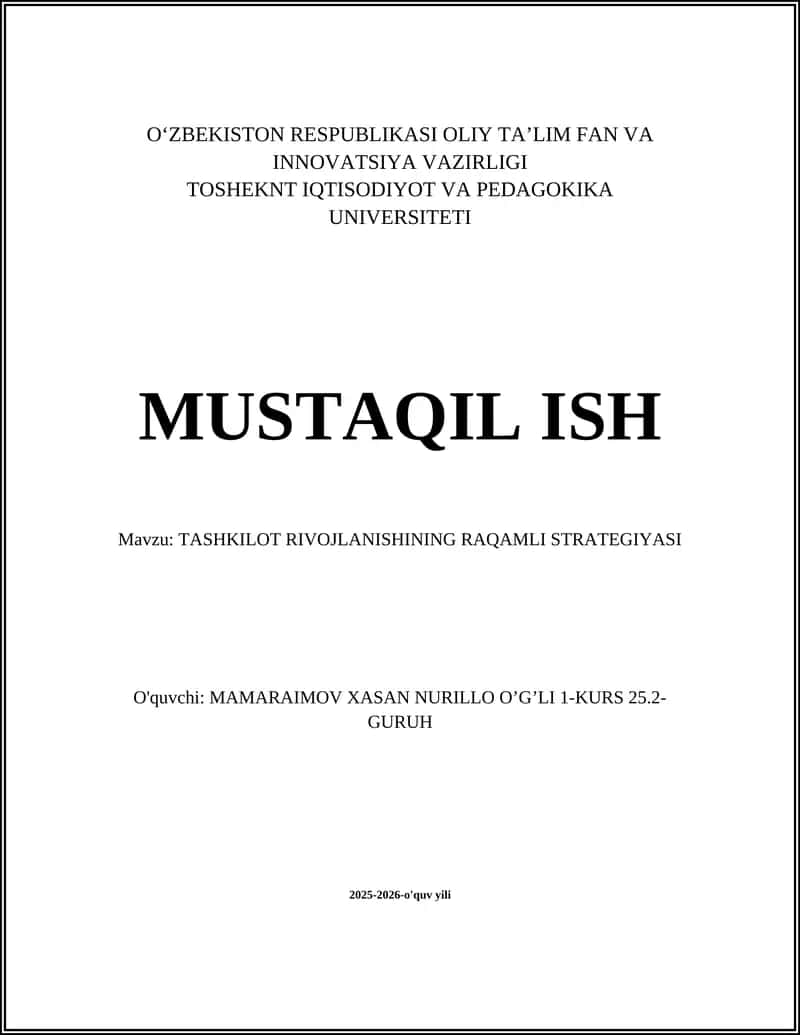 TASHKILOT RIVOJLANISHINING RAQAMLI STRATEGIYASI