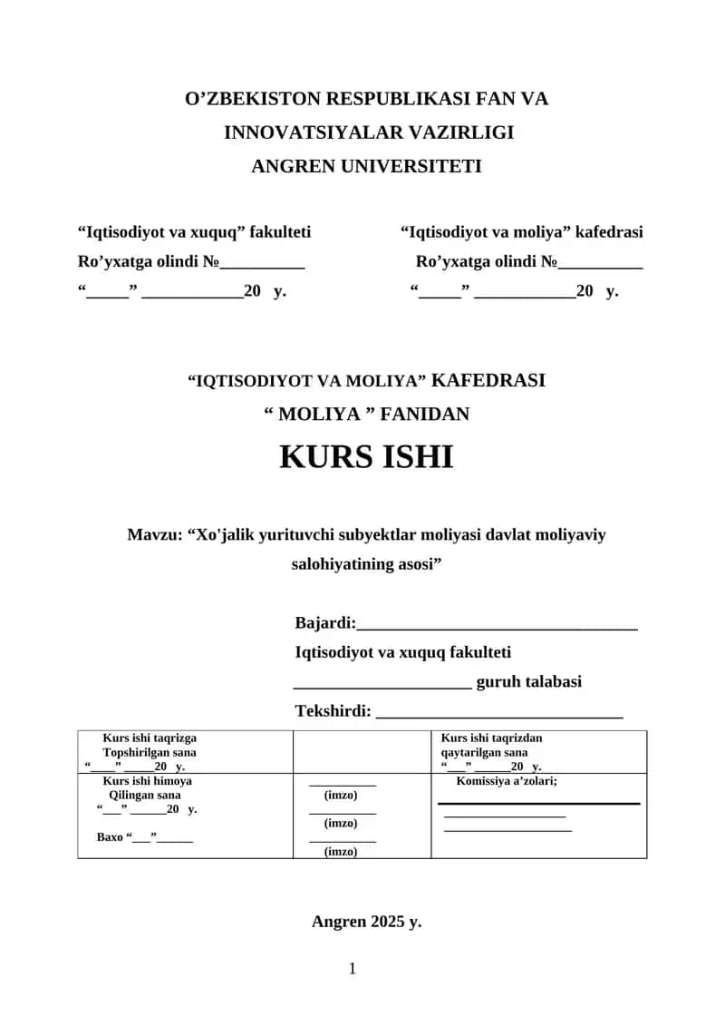 XO‘JALIK YURITUVCHI SUB’YEKTLAR MOLIYASI– DAVLAT MOLIYAVIY SALOHIYATINING ASOSI