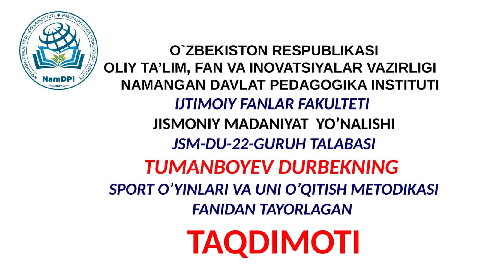 O'zbekiston respublikasi mustaqillik davrida ganbol o'yini rivojlanishi