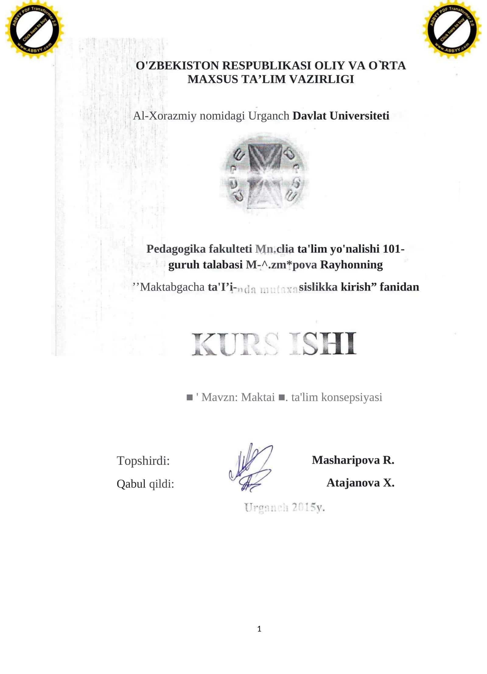 Maktabgacha ta'lim konsepsiyasi
