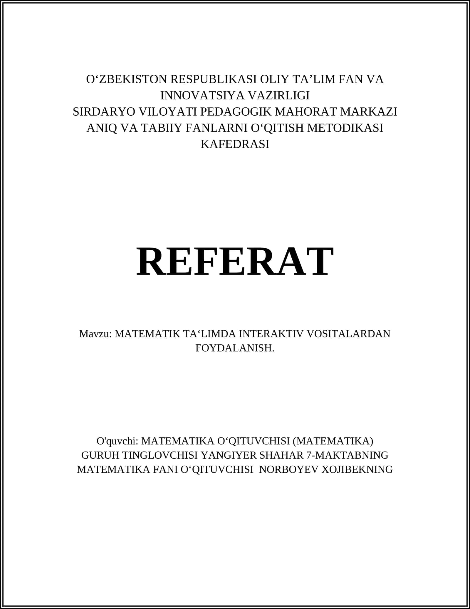MATMATIK TA‘LIMDA INTERAKTIV VOSITALARDAN FOYDALANISH