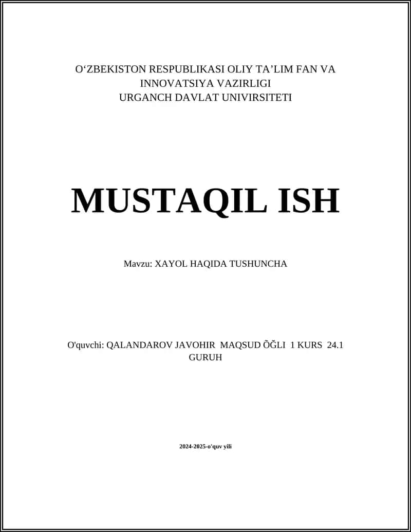 XAYOL HAQIDA TUSHUNCHA