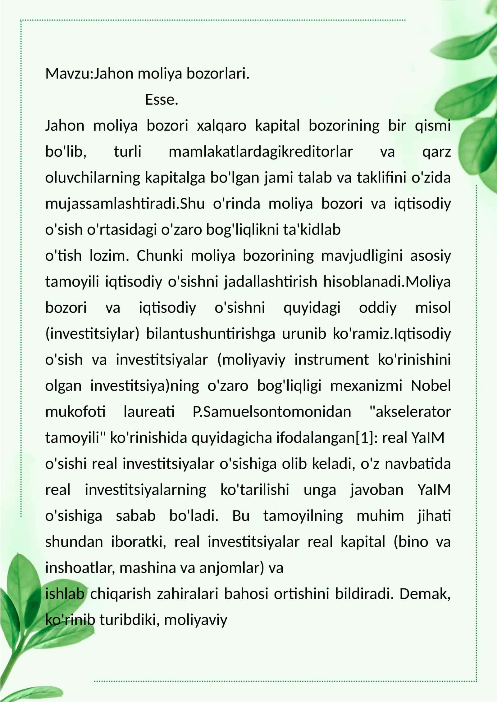 Jahon moliya bozorlari