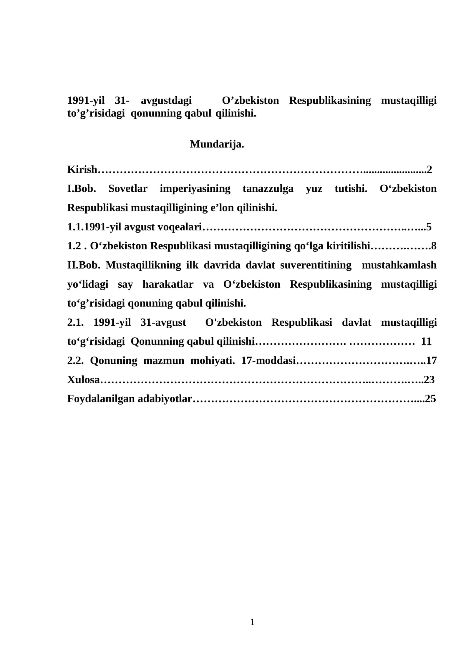 O'zbekiston Respublikasi Mustaqiligi