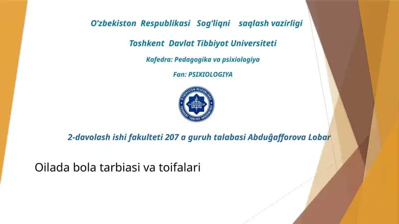 Oilada bola tarbiasi va toifalari