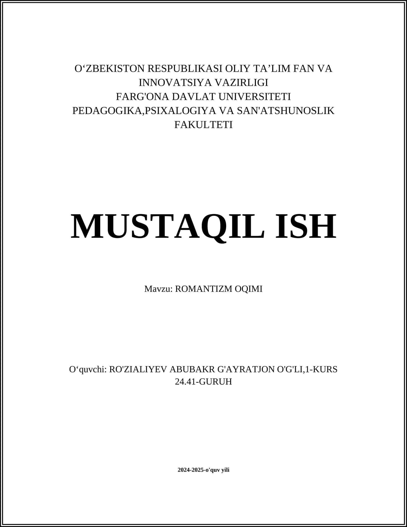 ROMANTIZM OQIMI
