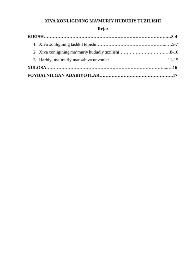 Xiva xonligining ma’muriy hududiy tuzilishi