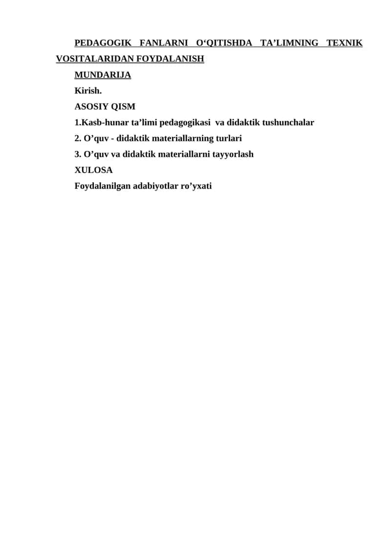 PEDAGOGIK FANLARNI OʻQITISHDA TAʼLIMNING TEXNIK VOSITALARIDAN FOYDALANISH