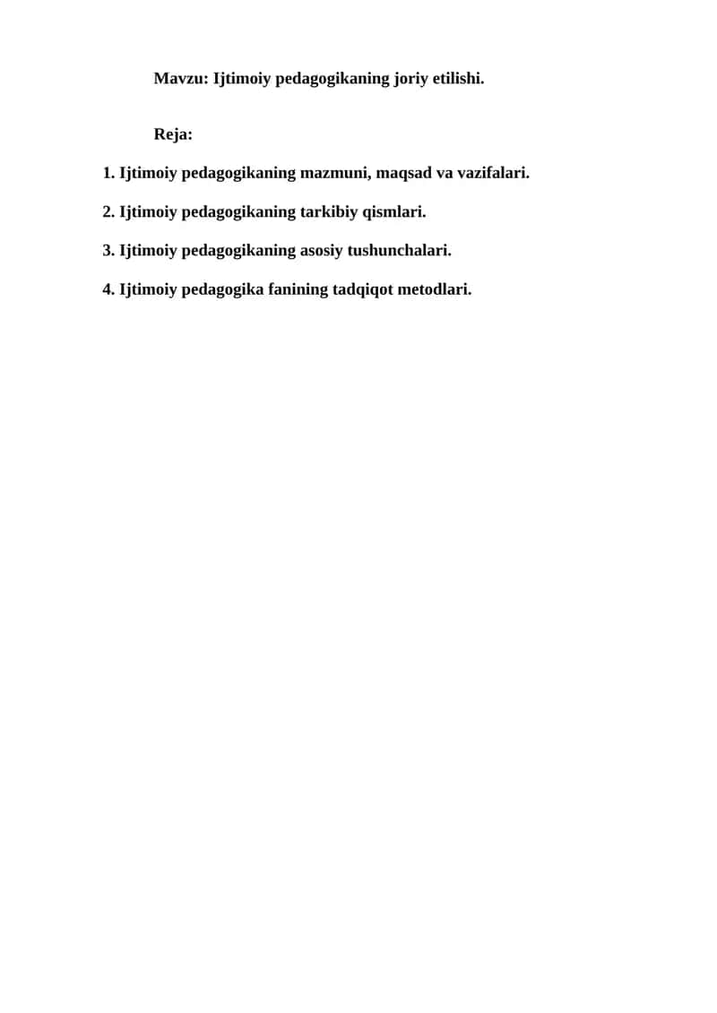 Ijtimoiy pedagogikaning joriy etilishi