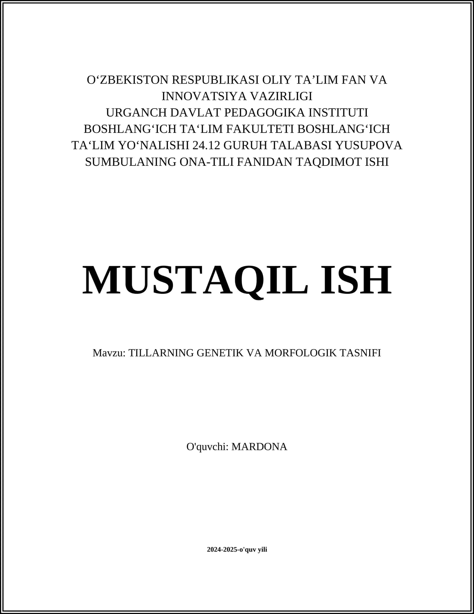 TILLARNING GENETIK VA MORFOLOGIK TASNIFI