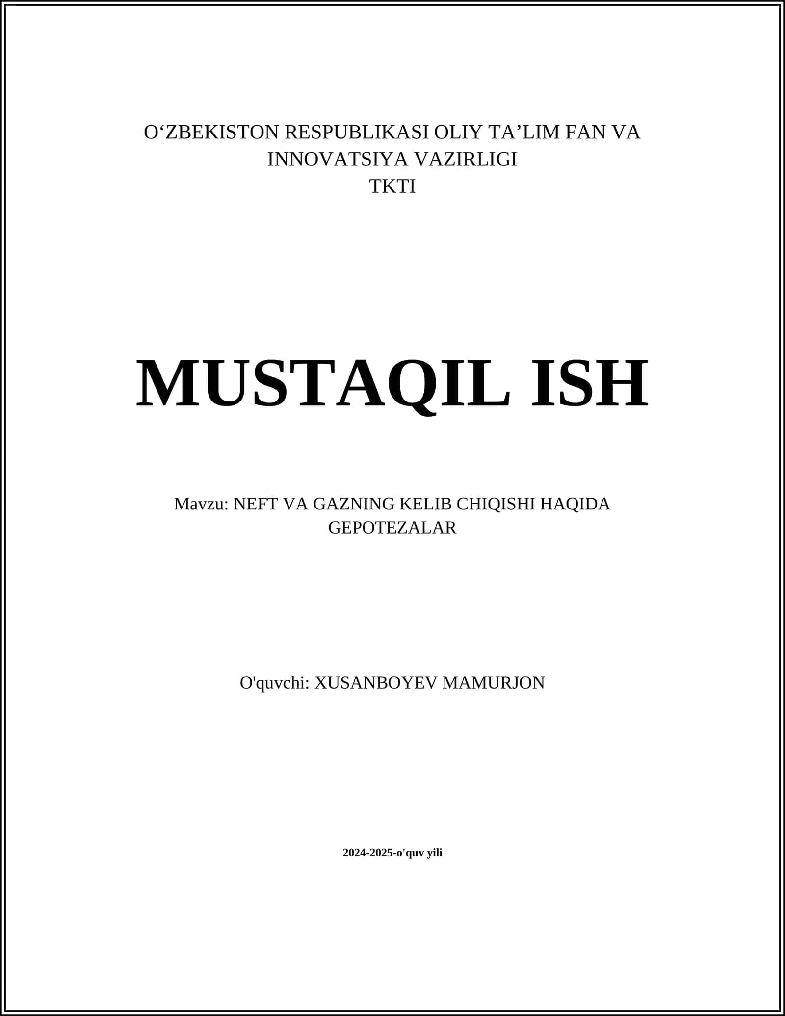 NEFT VA GAZNING KELIB CHIQISHI HAQIDA GEPOTEZALAR