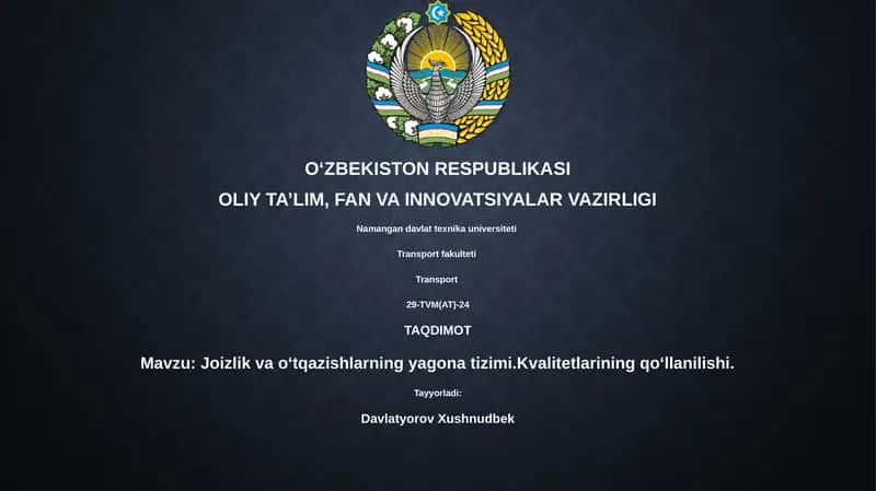 Joizlik va o‘tqazishlarning yagona tizimi.Kvalitetlarining qo‘llanilishi