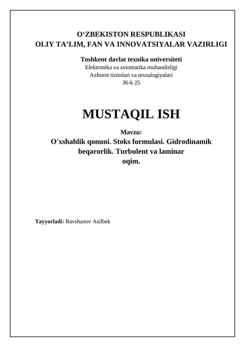 Suyuqlik va Gazlar Harakati