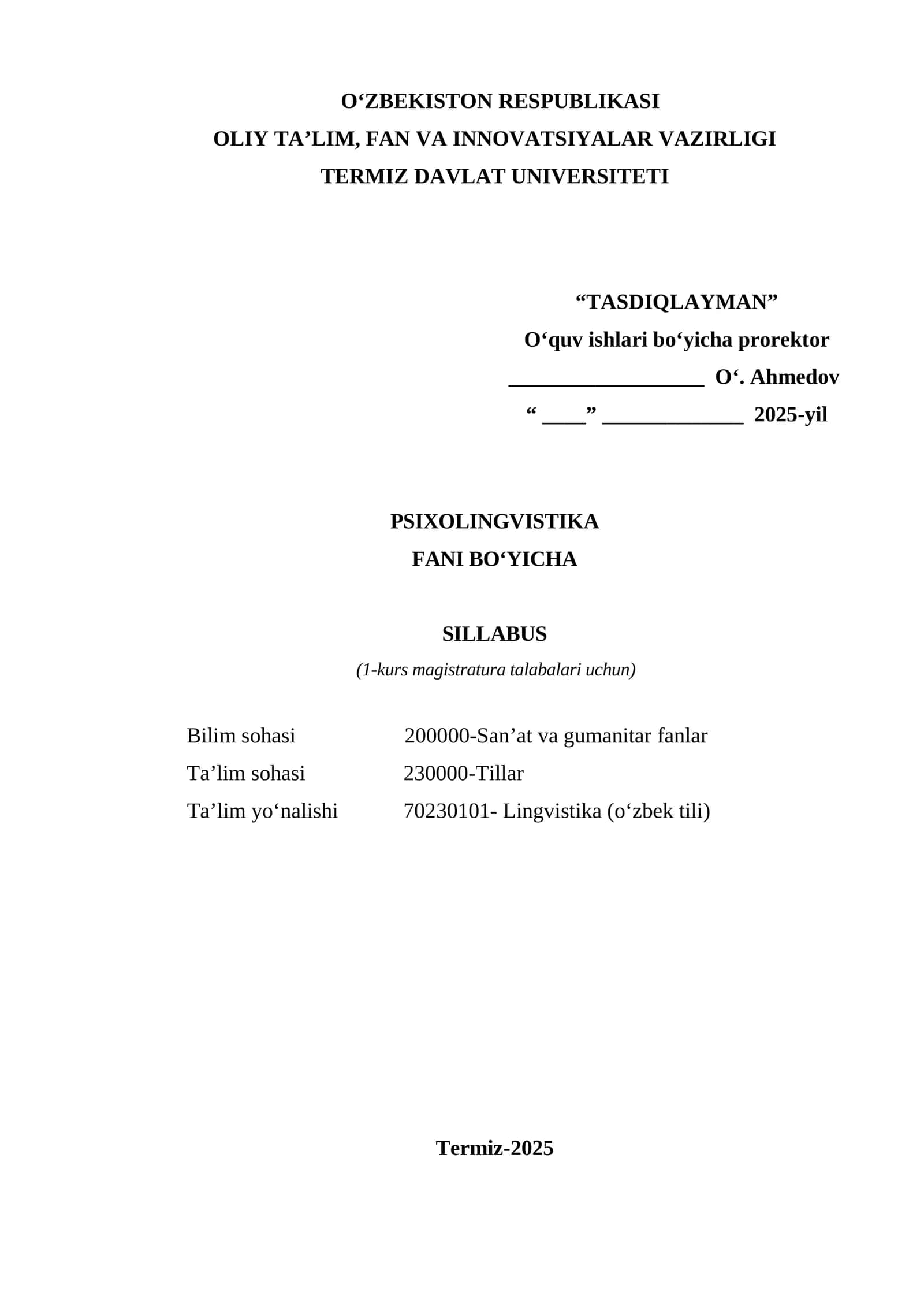 Psixolingvistika SILLABUSI
