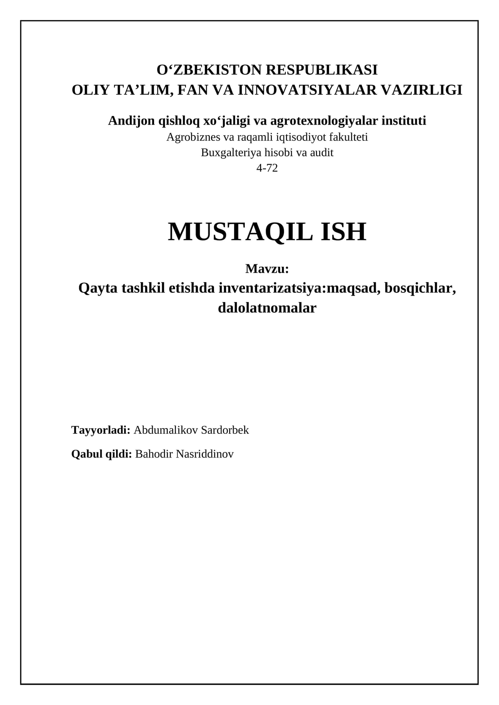 Qayta tashkil etishda inventarizatsiya: maqsad, bosqichlar, dalolatnomalar
