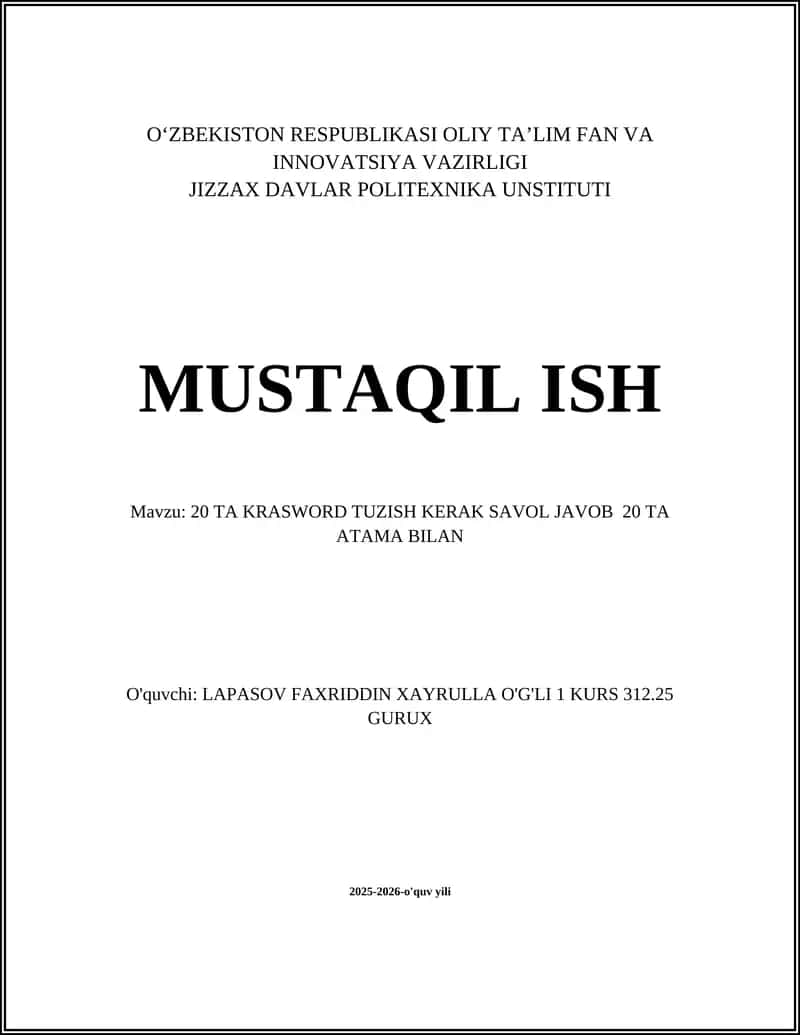 Oziq-ovqat va ichimliklar atamalari krossvordi