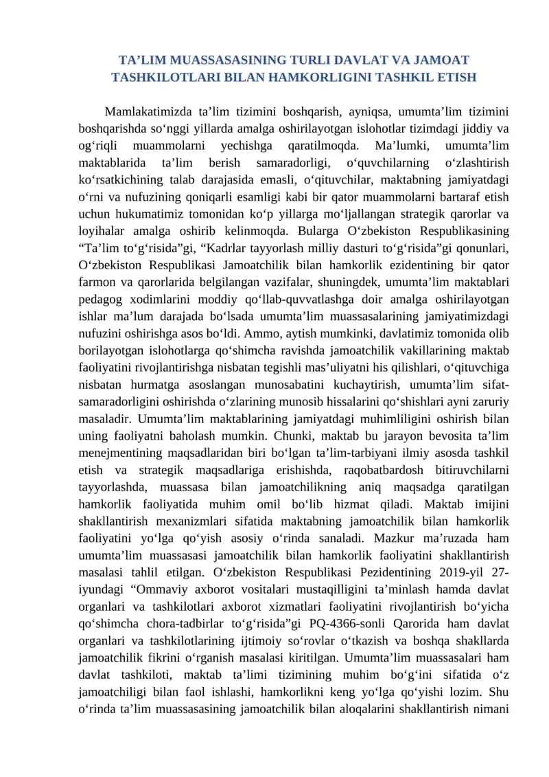 Umumta‘lim tizimini boshqarish