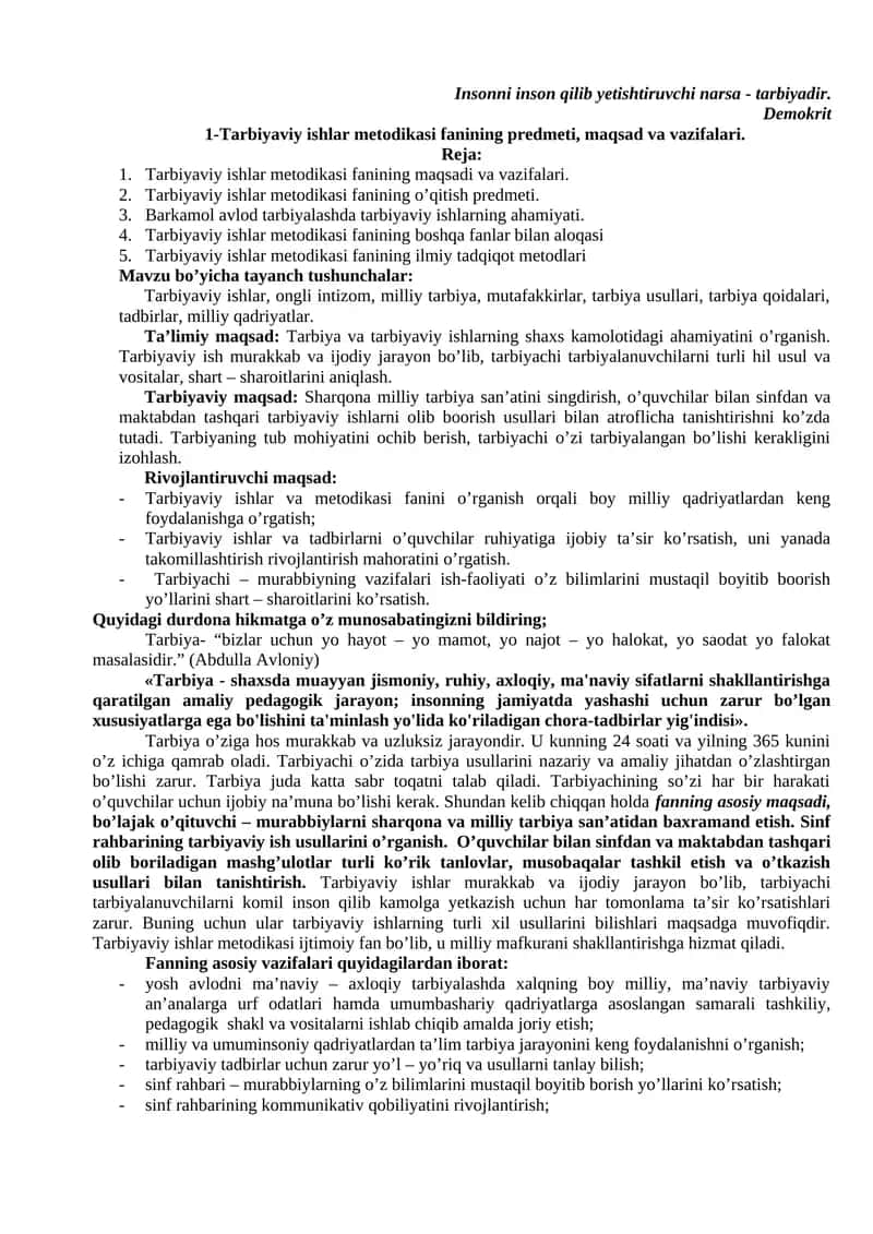 Tarbiyaviy ishlar metodikasi