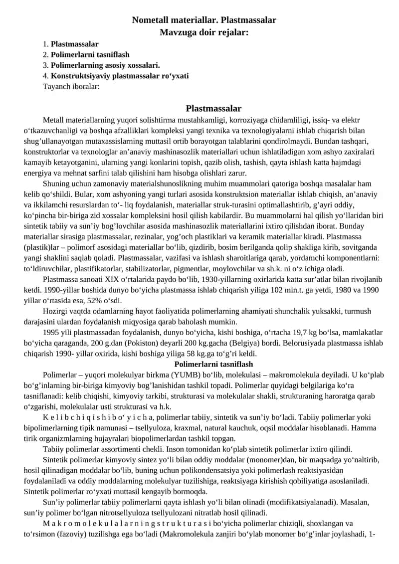 Plastmassalar