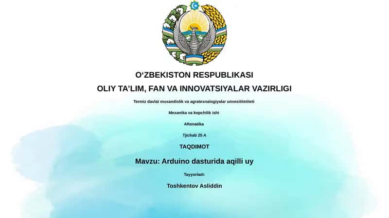 Arduino dasturida aqilli uy