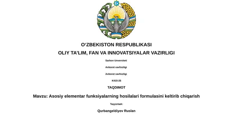 Asosiy elementar funksiyalarning hosilalari formulasini keltirib chiqarish
