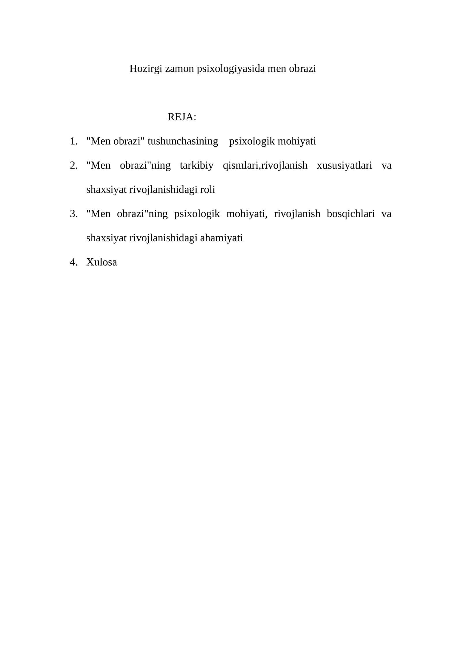 "Men obrazi" tushunchasi psixologiyada