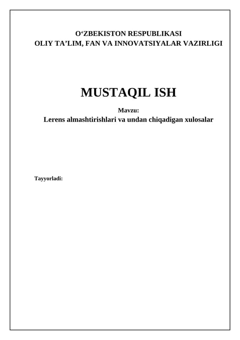 Lerens almashtirishlari va undan chiqadigan xulosalar