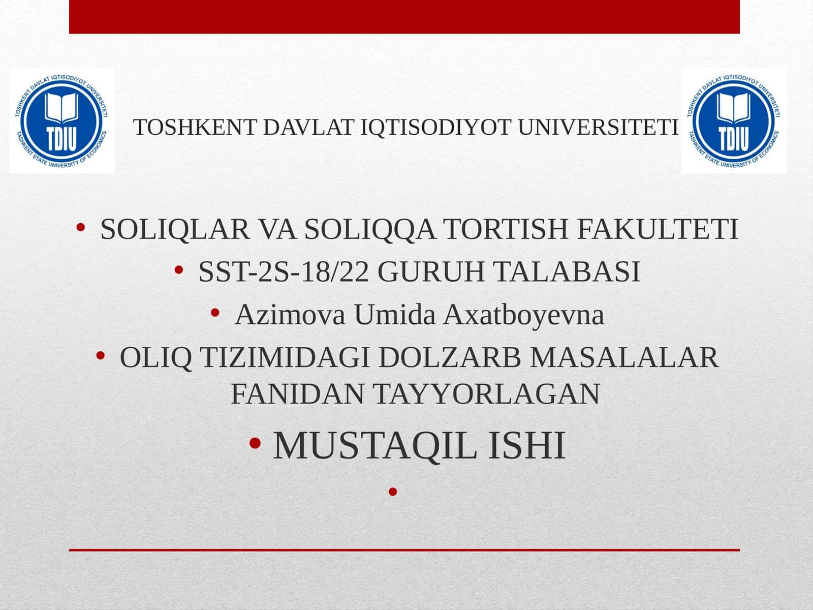 SOLIQ TIZIMI QURILISHI TAMOYILLARI