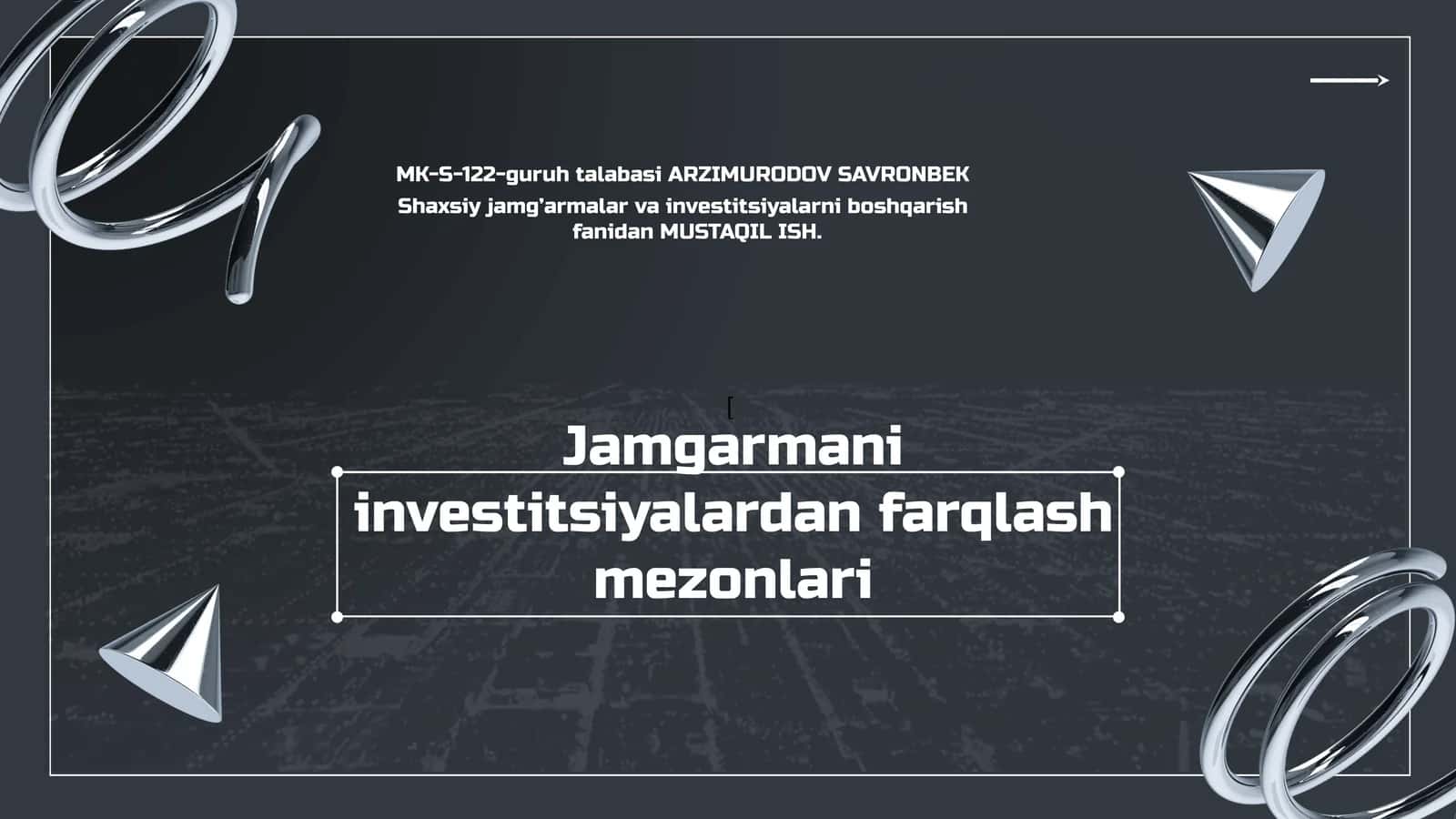 Jamgarmani investitsiyalardan farqlashmezonlari