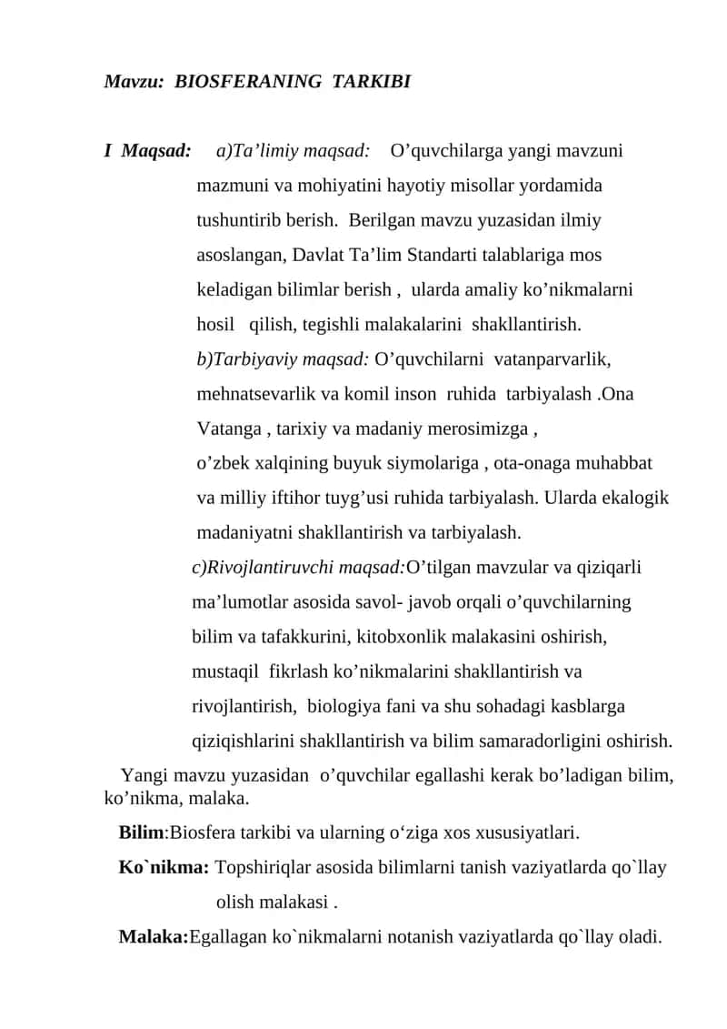 BIOSFERANING TARKIBI