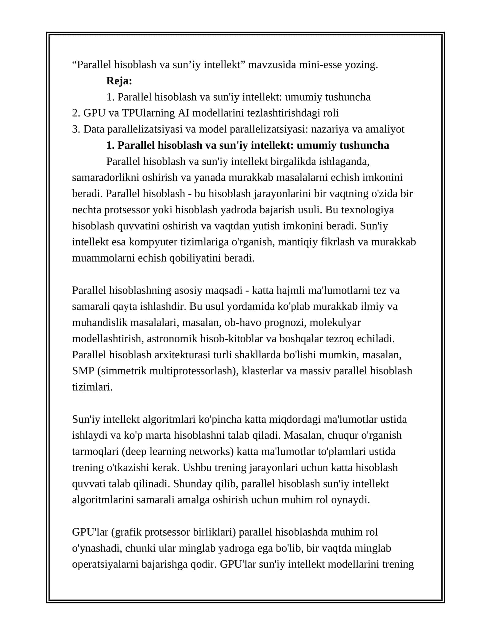 Parallel hisoblash va sun'iy intellekt