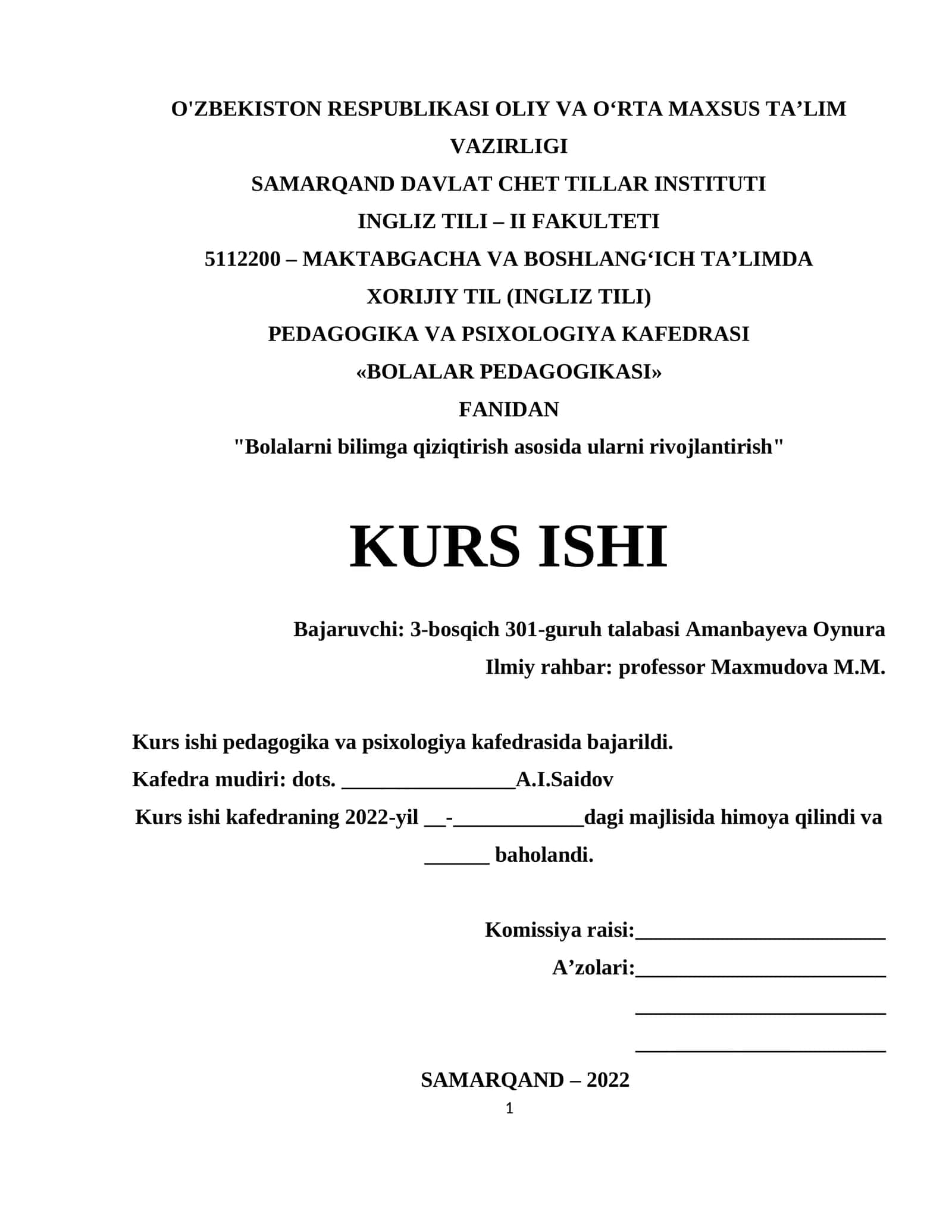 "Bolalar Pedagogikasi"