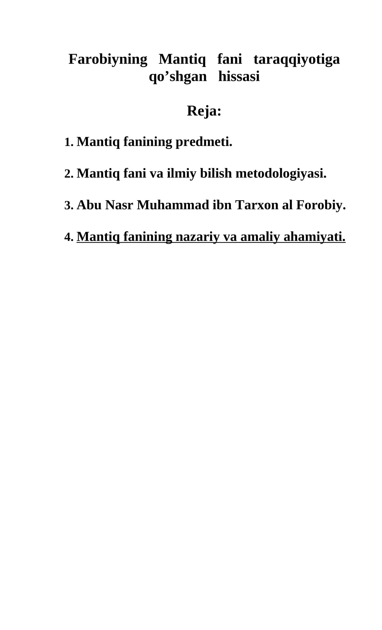 Farobiyning Mantiq fani taraqqiyotiga qo’shgan hissasi