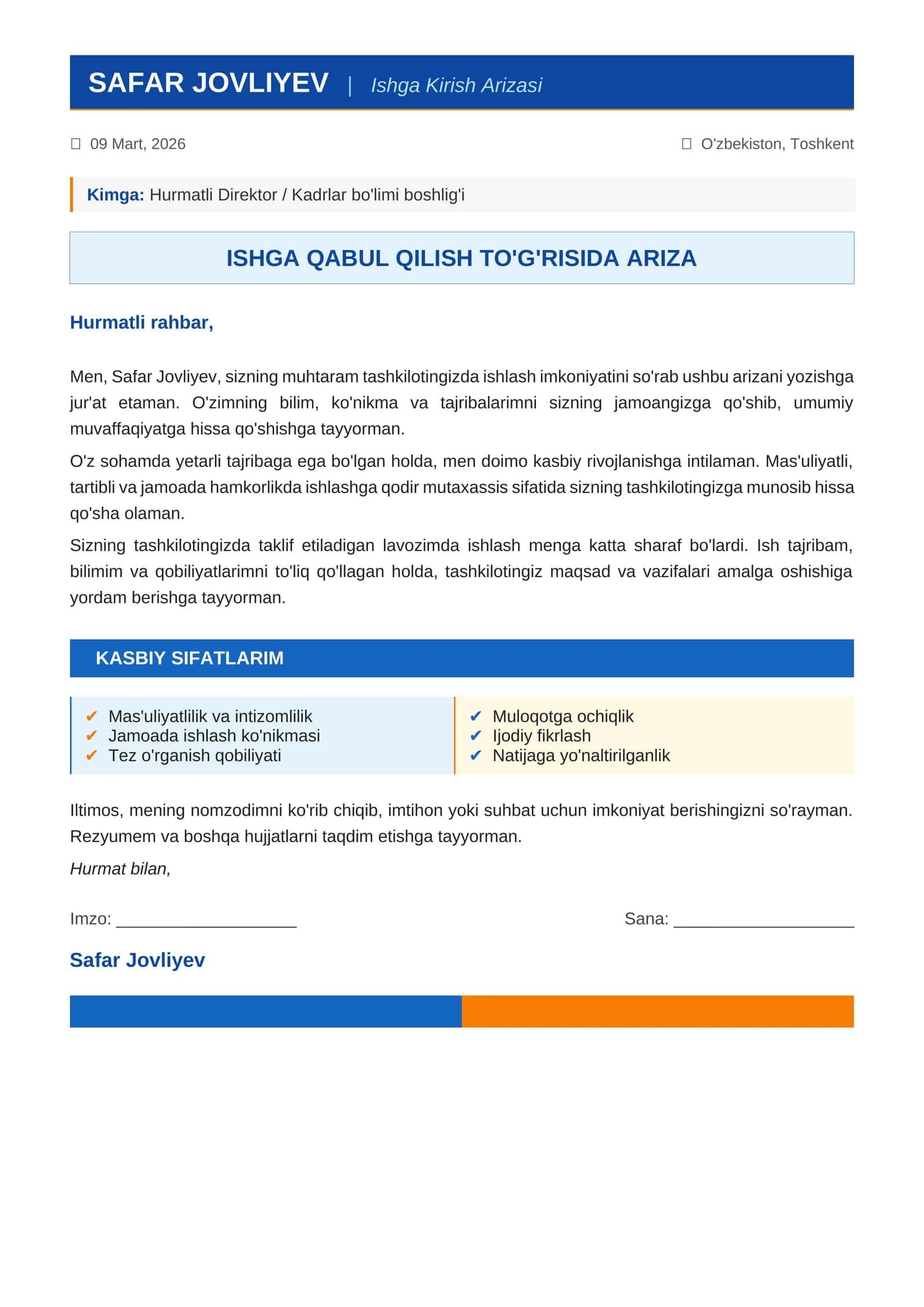 Ishga Kirish Arizasi