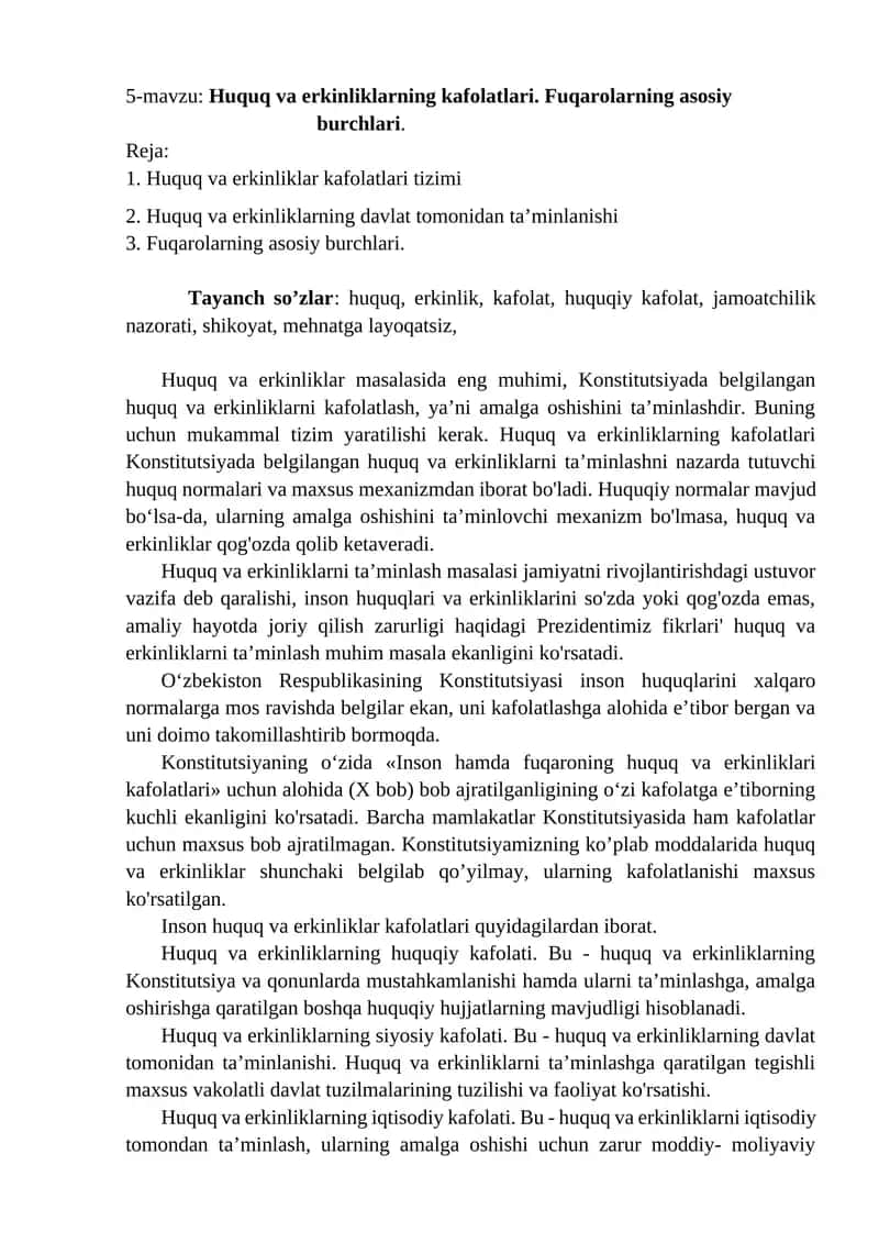 Huquq va erkinliklarning kafolatlari